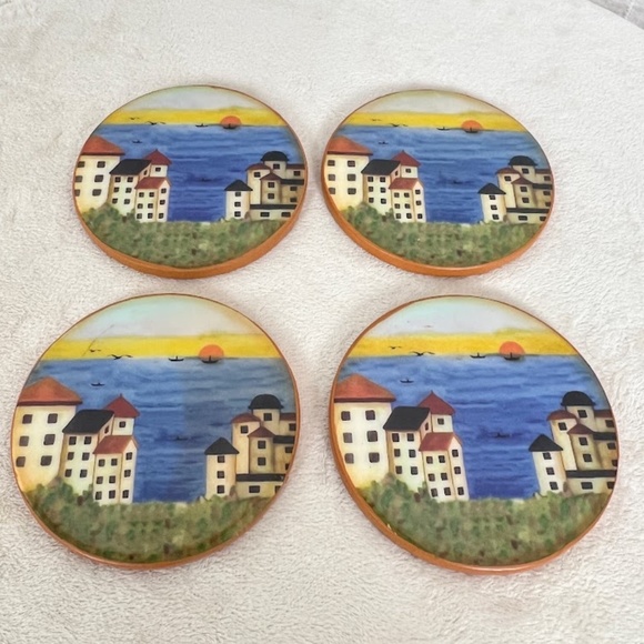 Ocean Town Terracotta Ceramic Coasters Set of 4 🎉Host Pick 🎉 - Picture 2 of 5